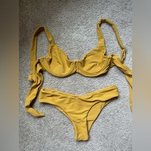 Citrine swim Medium Lila bottom and ebby top , both mustard